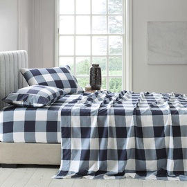 Gingham Navy Printed Sheet Set [Size: King Bed Extra Depth]