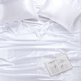 Satin Sheet Set Queen Bed White