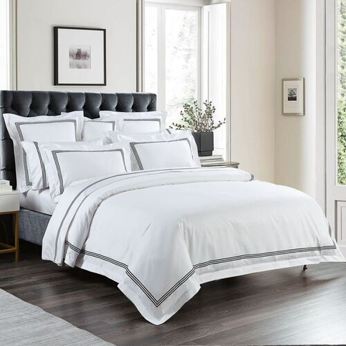 Ambassador 1000 TC Embroidered Black Standard Pillow Case PAIR