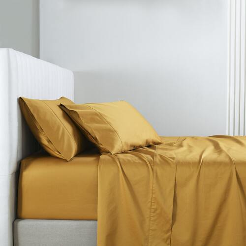 Soho 1000TC Cotton Fitted Sheet Mustard Queen Bed Extra Depth