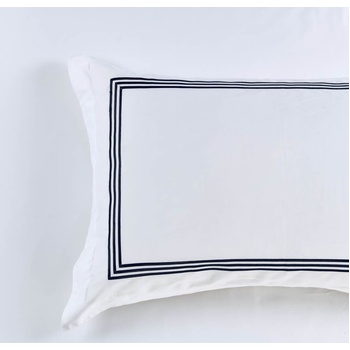 Ambassador Embroidered King Size Pillowcase -1000 TC White with Navy