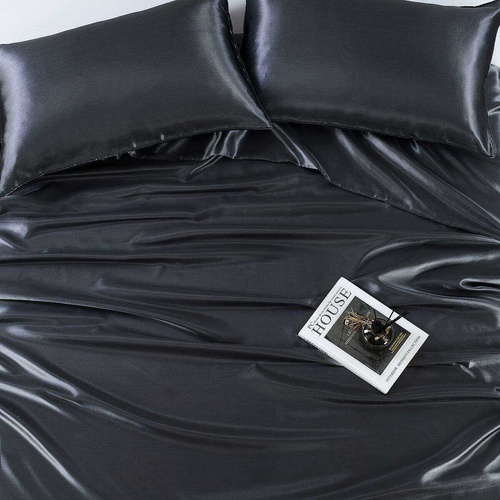 Satin Sheet Set King Bed Charcoal