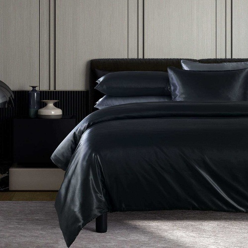 Satin Quilt Cover Set Black