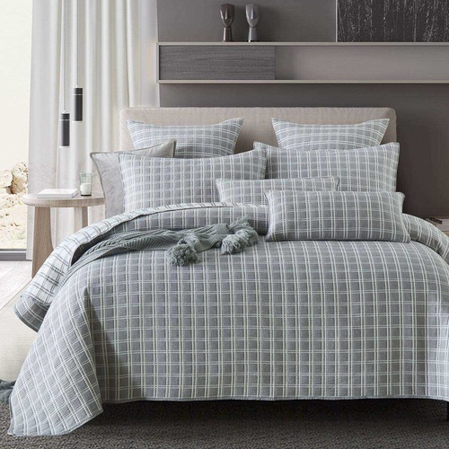 Harlem Bedspread Windowpane Plaid Grey White