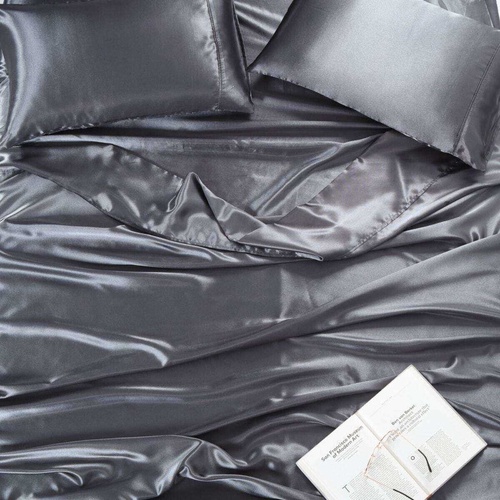 Satin Sheet Set Queen Bed Charcoal